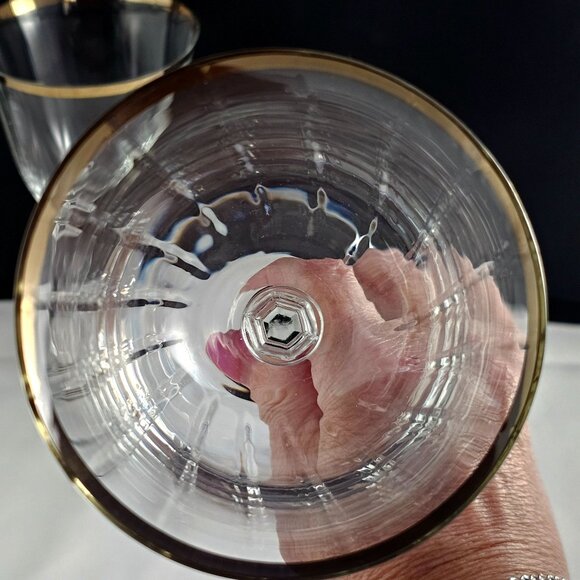 Crown Crystal Cape Cod Gold Rim Goblets 7.5" optic 24% leaded glasses 1970s 2pc - Picture 3 of 10